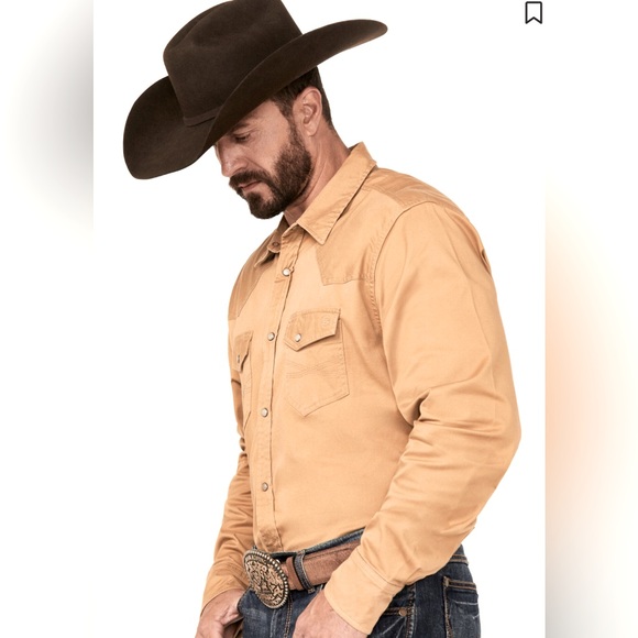 BLUE RANCHWEAR MEN'S SOLID TWILL LONG SLEEVE SNAP WESTERN SHIRT - Picture 2 of 3